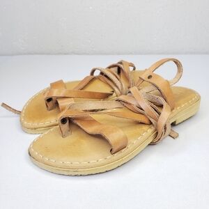 B&B Greek Gladiator Tan Leather Strappy Sandals